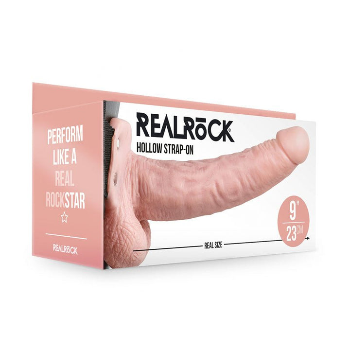 REALROCK Hollow Strapon with Balls - 23 cm Flesh - Flesh 23 cm Hollow Strap - On – Sex toys NZ by Naughtyhut. Discreet delivery nationwide.