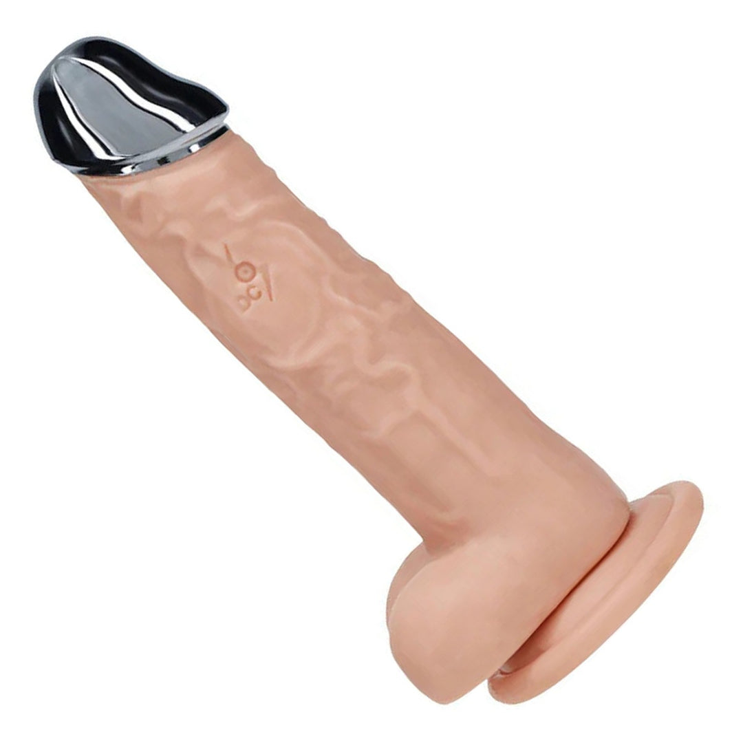 REALROCK 19 cm Metal Head Vibrating Dildo in Flesh – shaft with metal head and balls on white