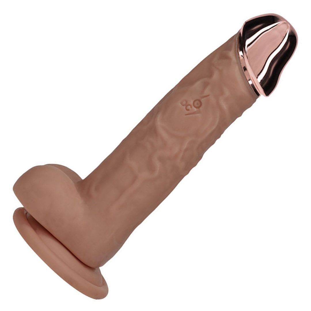 REALROCK 19 cm Metal Head Vibrating Dildo in Tan – shaft with metal head and balls on white