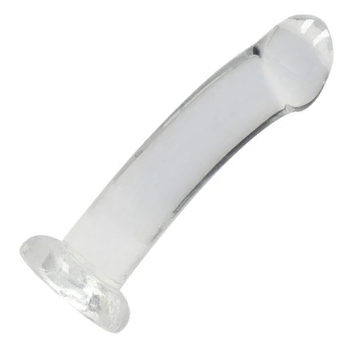 REALROCK 17 cm Non-Realistic Curved Dildo in Clear – full length with suction base on white