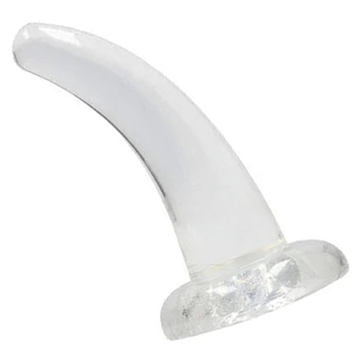 REALROCK 11.5 cm Non-Realistic Curved Dildo in Clear – full length with suction base on white