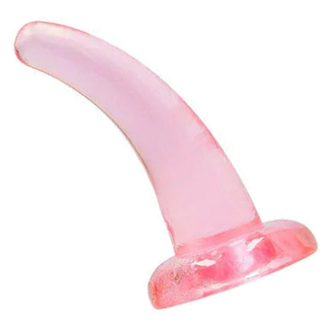 REALROCK 11.5 cm Non-Realistic Curved Dildo in Pink – full length with suction base on white