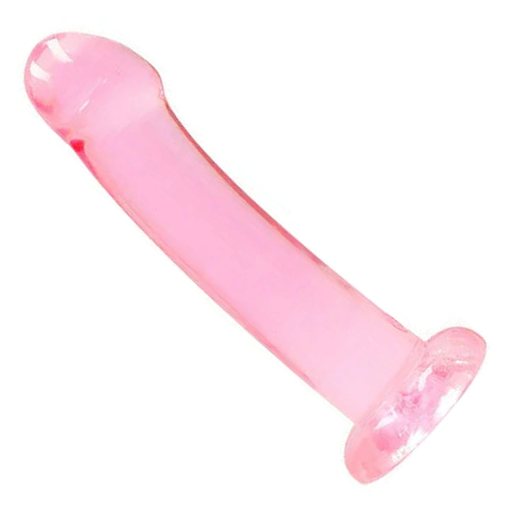 REALROCK 17 cm Non-Realistic Curved Dildo in Pink – full length with suction base on white