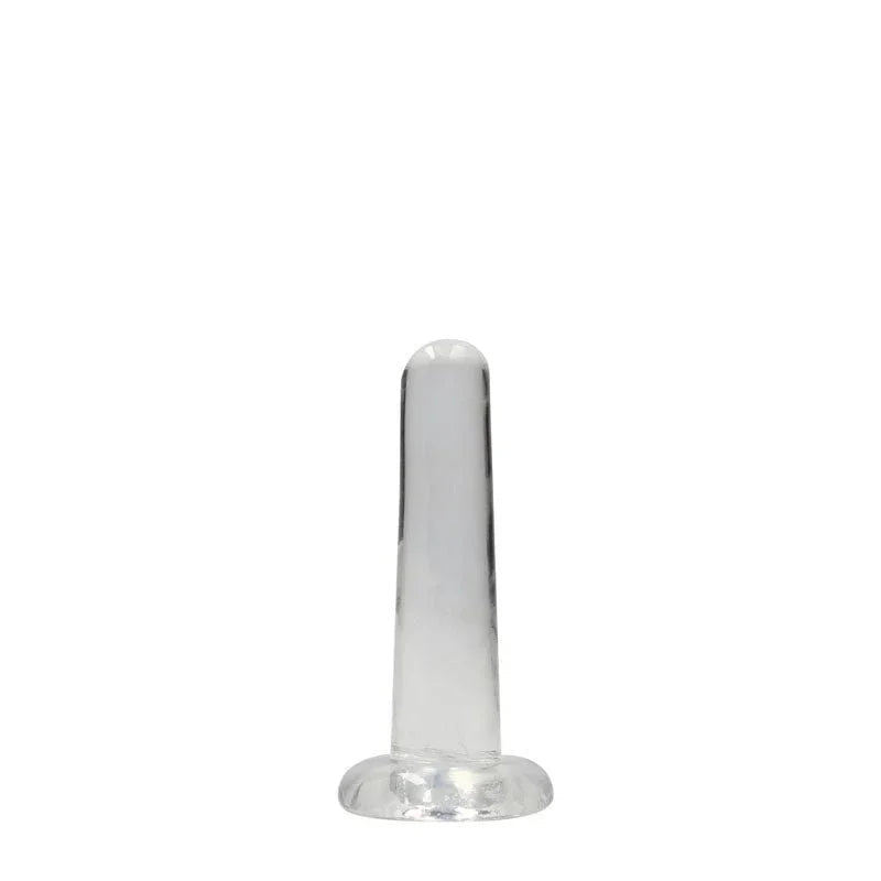 REALROCK 13.5 cm Non-Realistic Dildo in Clear, standing upright on its suction base