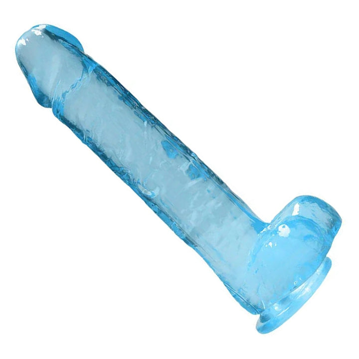 REALROCK 25 cm Realistic Dildo with Balls in Blue – full length with balls and suction base on white