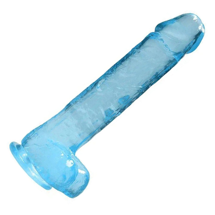 REALROCK 22.9 cm Realistic Dildo with Balls in Blue – full length with balls and suction base on white