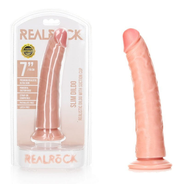 REALROCK Realistic Slim Dildo with Suction Cup - 18cm - Flesh 18 cm (7'') Dong – Sex toys NZ by Naughtyhut. Discreet delivery nationwide.