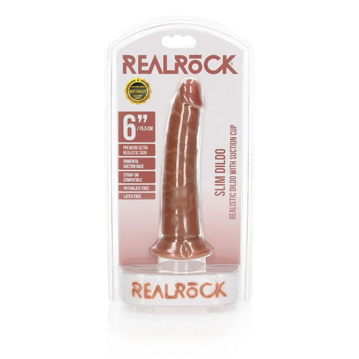 REALROCK Realistic Slim Dildo without Balls - 15.5 cm - Tan 15.5 cm (6'') Dong – Sex toys NZ by Naughtyhut. Discreet delivery nationwide.