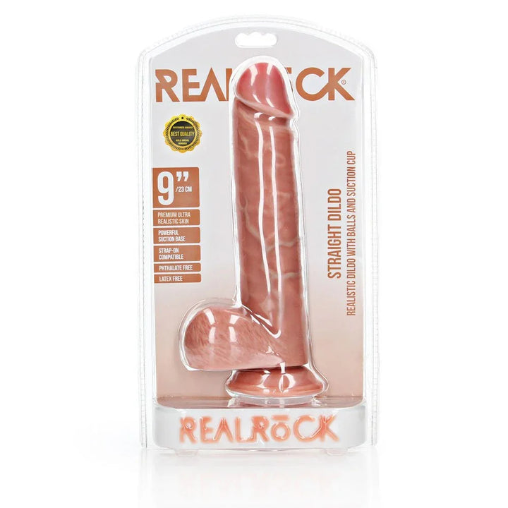REALROCK Straight Realistic Dildo with Balls - 23 cm - Flesh 23 cm (9'') Dong – Sex toys NZ by Naughtyhut. Discreet delivery nationwide.