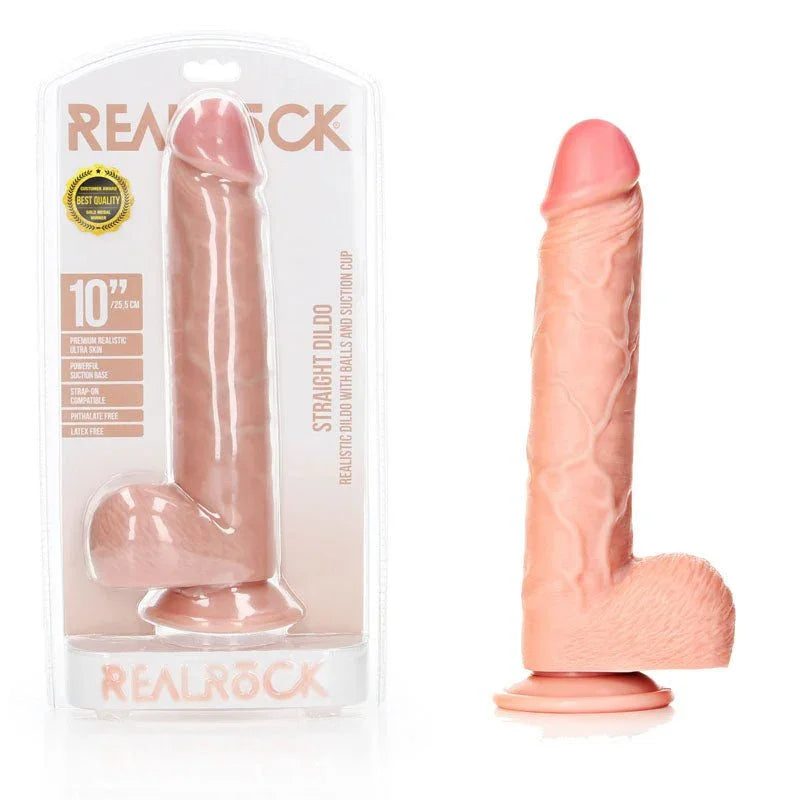 REALROCK Straight Realistic Dildo with Balls - 25.5 cm - Flesh 25.5 cm (10'') Dong – Sex toys NZ by Naughtyhut. Discreet delivery nationwide.