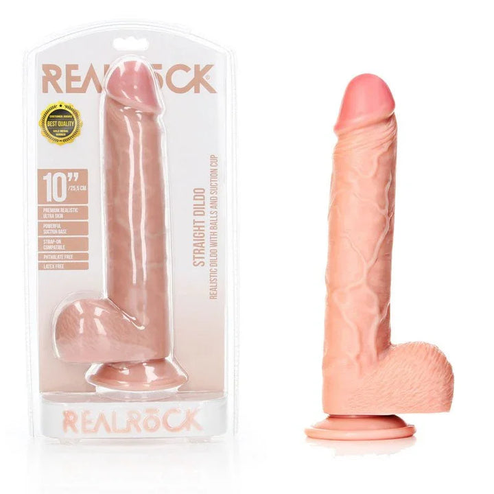 REALROCK Straight Realistic Dildo with Balls - 25.5 cm - Flesh 25.5 cm (10'') Dong – Sex toys NZ by Naughtyhut. Discreet delivery nationwide.