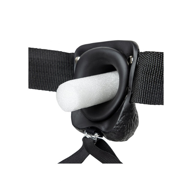 REALROCK Vibrating Hollow Strapon + Balls - 23cm Black - Black 23 cm Vibrating Hollow Strap - On – Sex toys NZ by Naughtyhut. Discreet delivery nationwide.