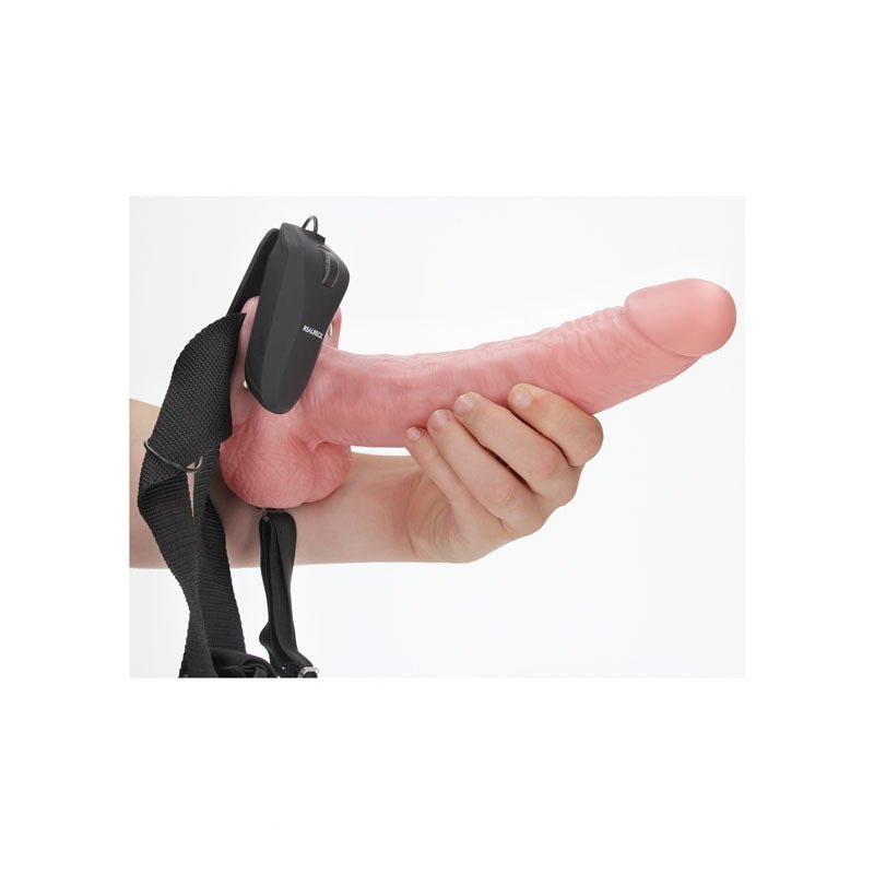 REALROCK Vibrating Hollow Strapon + Balls - 23cm Flesh - Flesh 23 cm Vibrating Hollow Strap - On – Sex toys NZ by Naughtyhut. Discreet delivery nationwide.