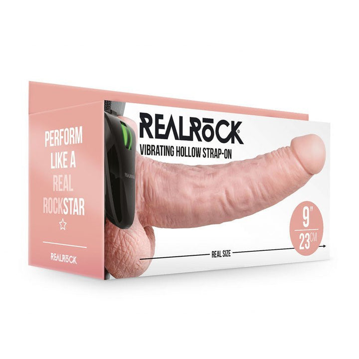 REALROCK Vibrating Hollow Strapon + Balls - 23cm Flesh - Flesh 23 cm Vibrating Hollow Strap - On – Sex toys NZ by Naughtyhut. Discreet delivery nationwide.