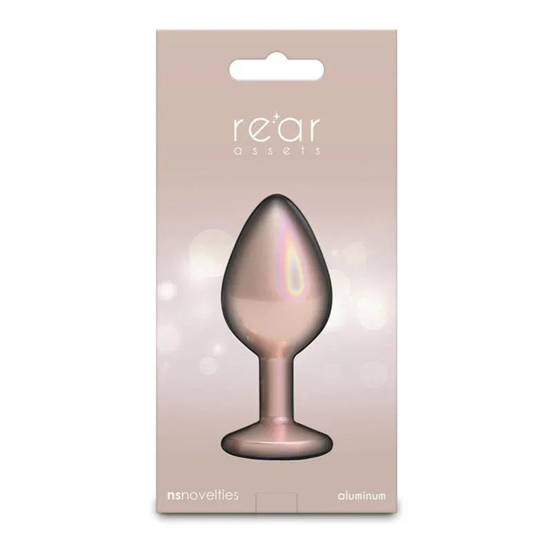 Rear Assets box in champagne, single plug pictured in silhouette on the card