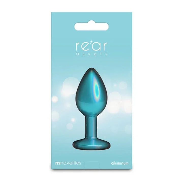 Rear Assets small box in teal, single plug pictured in silhouette on the card