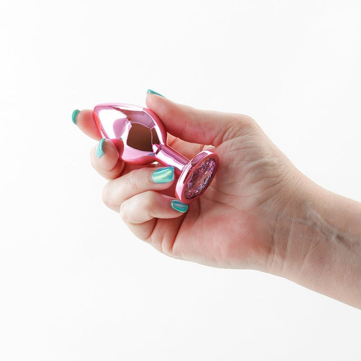 Rear Assets - Medium - Pink - Pink 8.2 cm Medium Metal Butt Plug with Pink Round Gem Base – Sex toys NZ by Naughtyhut. Discreet delivery nationwide.