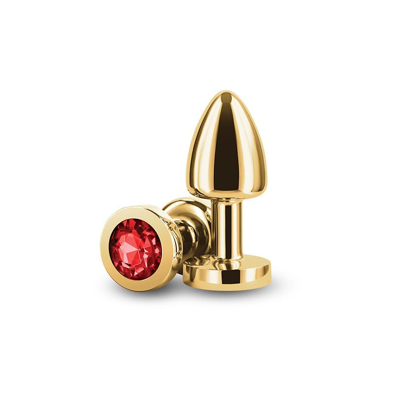 Rear Assets Petite - Gold with Red Gem - Gold 6 cm Metal Butt Plug with Red Round Gem Base – Sex toys NZ by Naughtyhut. Discreet delivery nationwide.