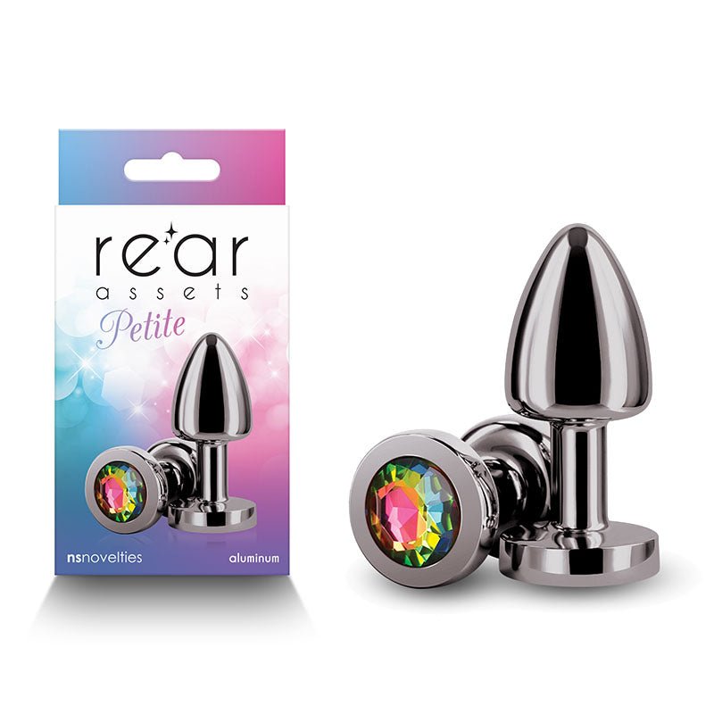 Rear Assets Petite - Gunmetal with Rainbow Gem - Gunmetal 6 cm Metal Butt Plug with Rainbow Round Gem Base – Sex toys NZ by Naughtyhut. Discreet delivery nationwide.