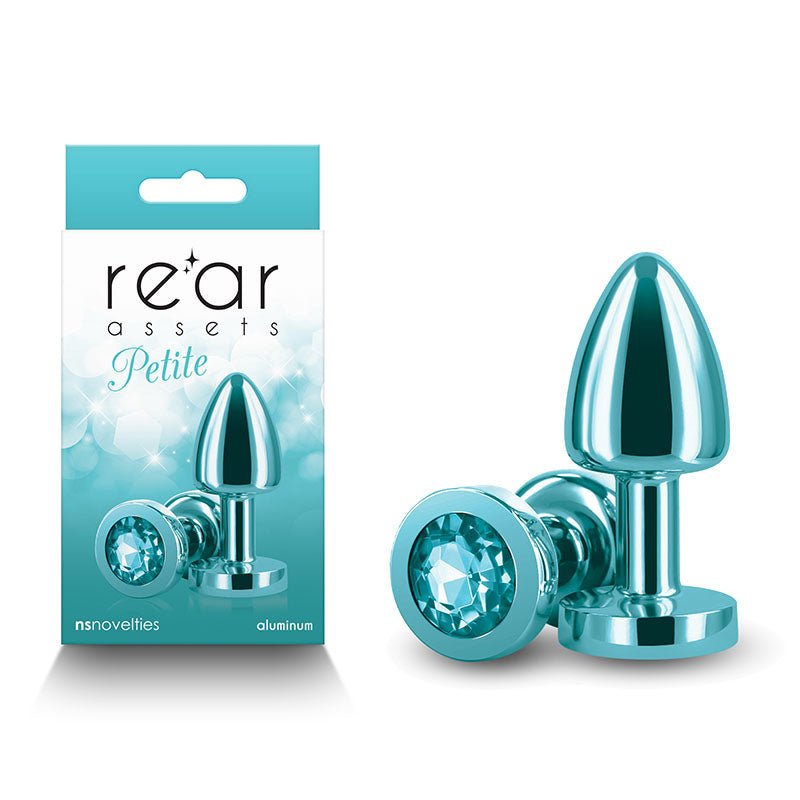 Rear Assets Petite - Teal - Teal 6 cm Metal Butt Plug with Teal Round Gem Base – Sex toys NZ by Naughtyhut. Discreet delivery nationwide.