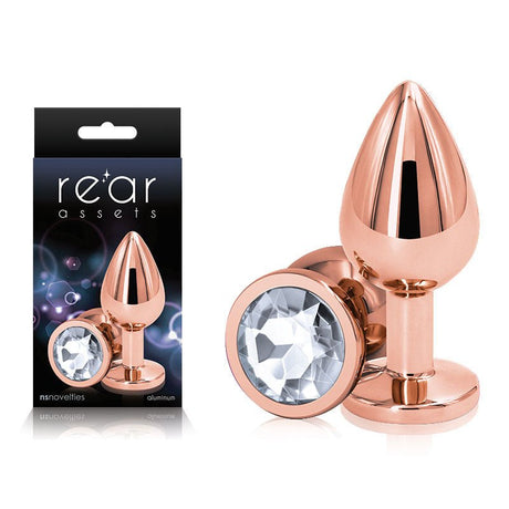 Buy Rear Assets Rose Gold Medium - Rose Gold Medium Metal Butt Plug with Clear Gem Base – Naughtyhut NZ sex toys online. Discreet delivery & top brands.