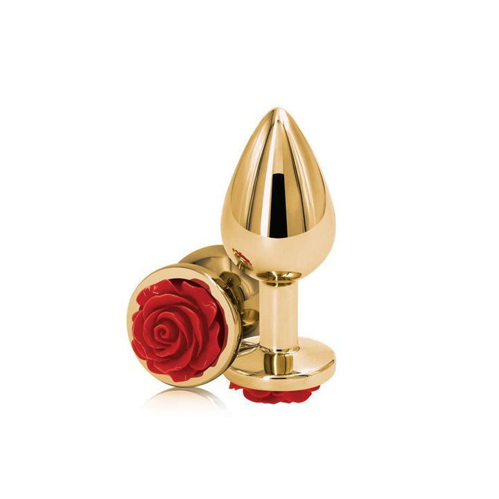 Rear Assets Rose - Medium - Gold 8.9 cm Metal Butt Plug with Red Rose Base – Sex toys NZ by Naughtyhut. Discreet delivery nationwide.