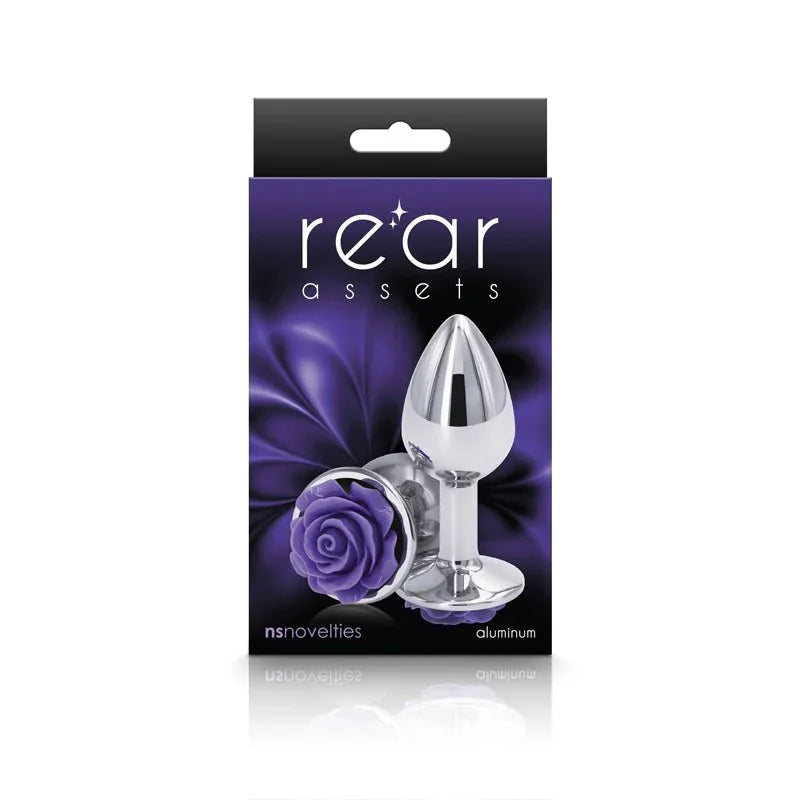 Rear Assets Rose retail box in purple, picturing the chrome plug and purple rose