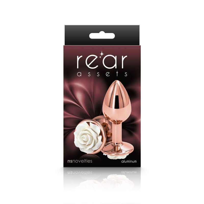 Buy Rear Assets Rose - Small - Rose Gold 7.6 cm Metal Butt Plug with White Rose Base at NZ’s Mega Adult Toys Store. Discover premium sex toys with discreet shipping at the best price in NZ