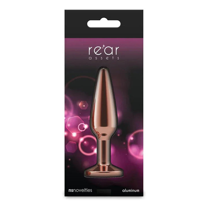 Rear Assets Tapered box in pink, rose gold plug pictured alone on the card