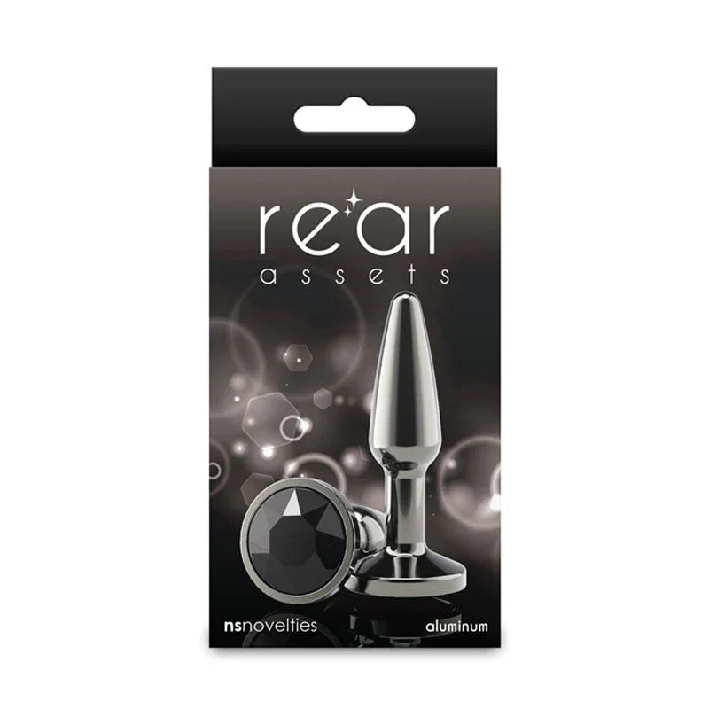 Rear Assets Tapered small box in black, gunmetal plug with its black gem base
