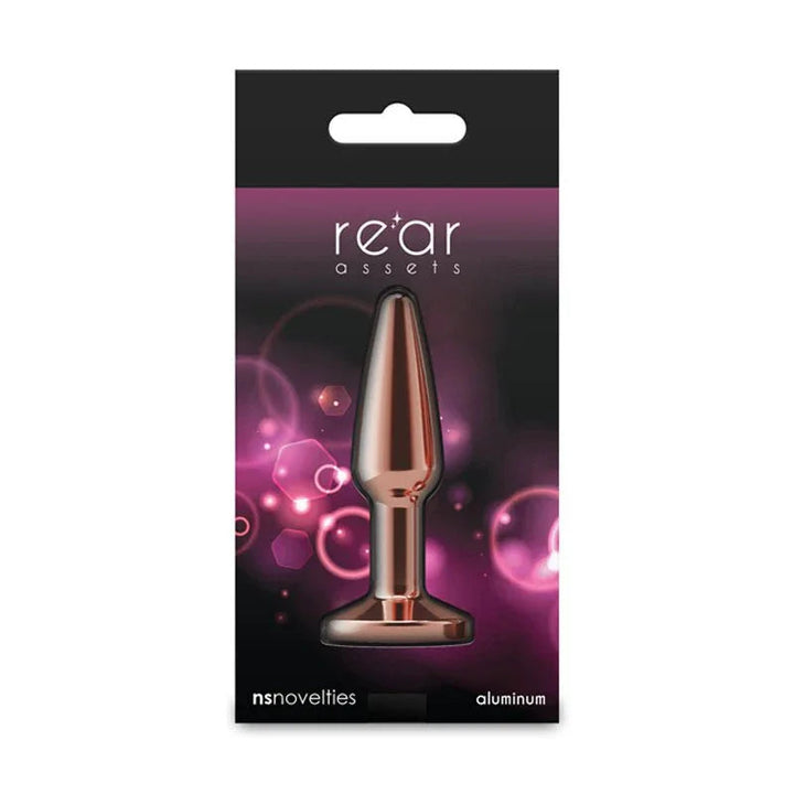 Rear Assets Tapered small box in pink, rose gold plug pictured alone on the card