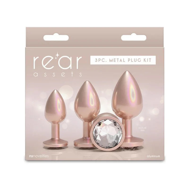 Rear Assets Trainer Kit box in champagne, 3pc kit label and clear gem pictured