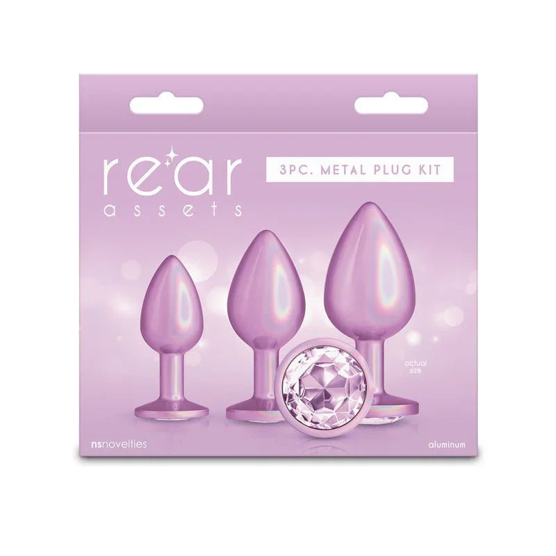 Rear Assets Trainer Kit box in lilac, 3pc kit label and clear gem, Iridescent Pink plugs