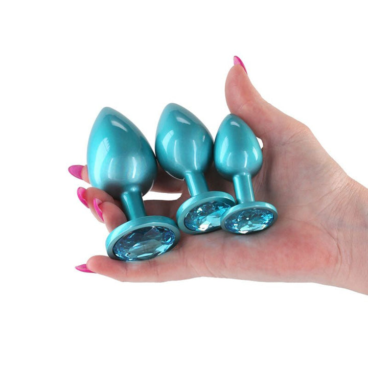 Rear Assets Trainer Kit - Iridescent Teal - Iridescent Teal Metallic Butt Plugs - Set of 3 Sizes – Sex toys NZ by Naughtyhut. Discreet delivery nationwide.