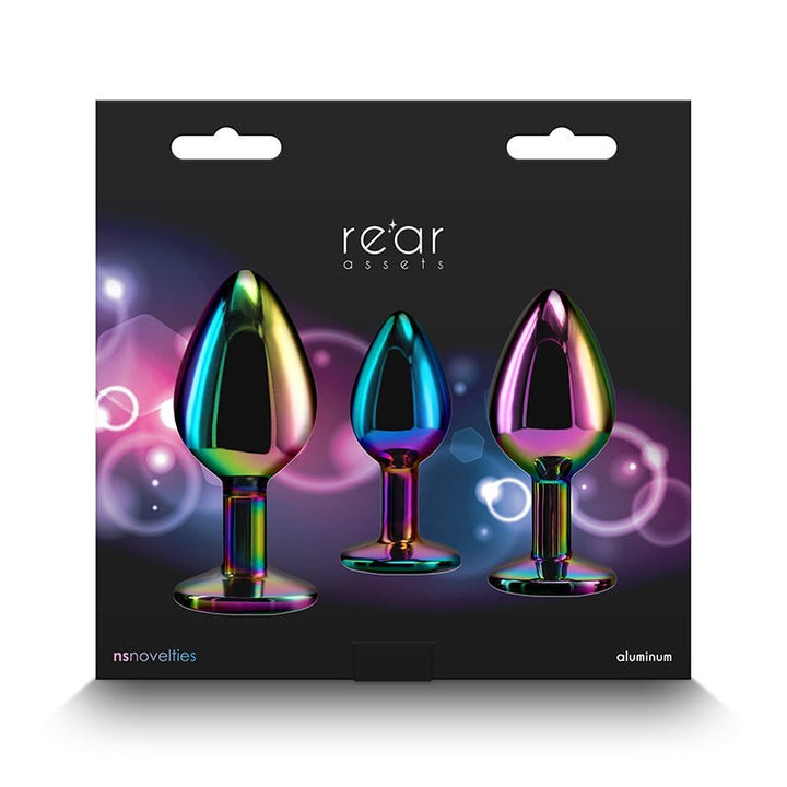 Rear Assets Trainer Kit - Multicolour - Rainbow Heart - Multi Coloured Metallic Butt Plugs with Rainbow Hearts - Set of 3 Sizes – Sex toys NZ by Naughtyhut. Discreet delivery nationwide.