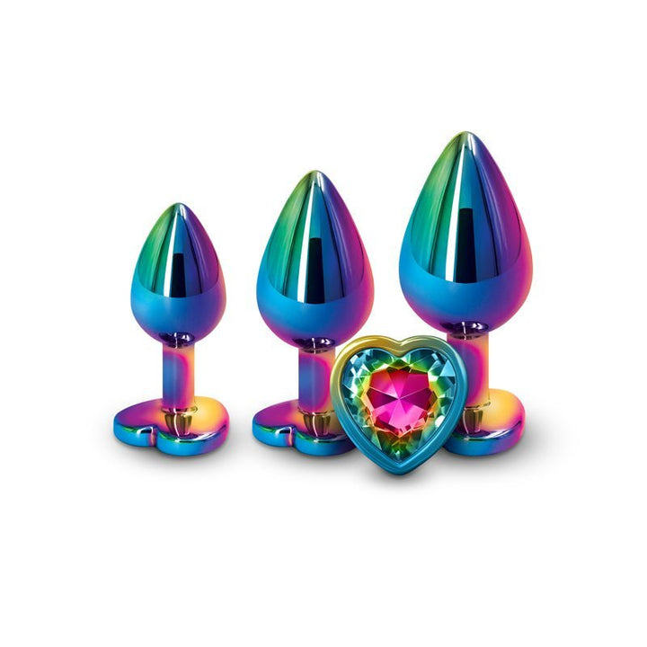 Rear Assets Trainer Kit - Multicolour - Rainbow Heart - Multi Coloured Metallic Butt Plugs with Rainbow Hearts - Set of 3 Sizes – Sex toys NZ by Naughtyhut. Discreet delivery nationwide.