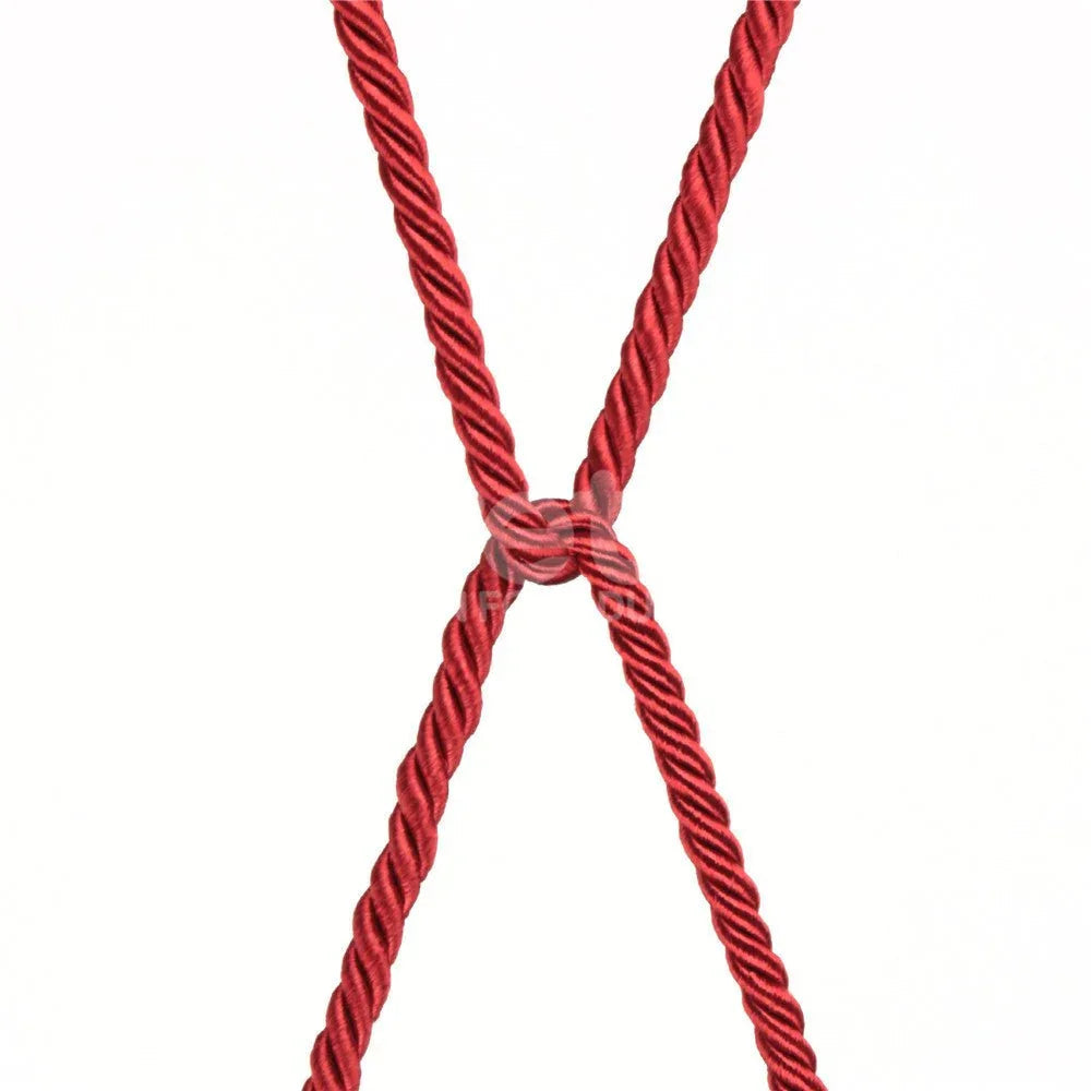 Two red ropes crossed in an X against a white background