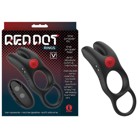 Buy Red Dot Rings - V1 - Black USB Rechargeable Vibrating Cock Ring with Remote – Naughtyhut NZ sex toys online. Discreet delivery & top brands.