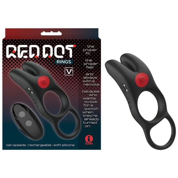 Red Dot Rings V1 in Black with a red power button, beside its retail box
