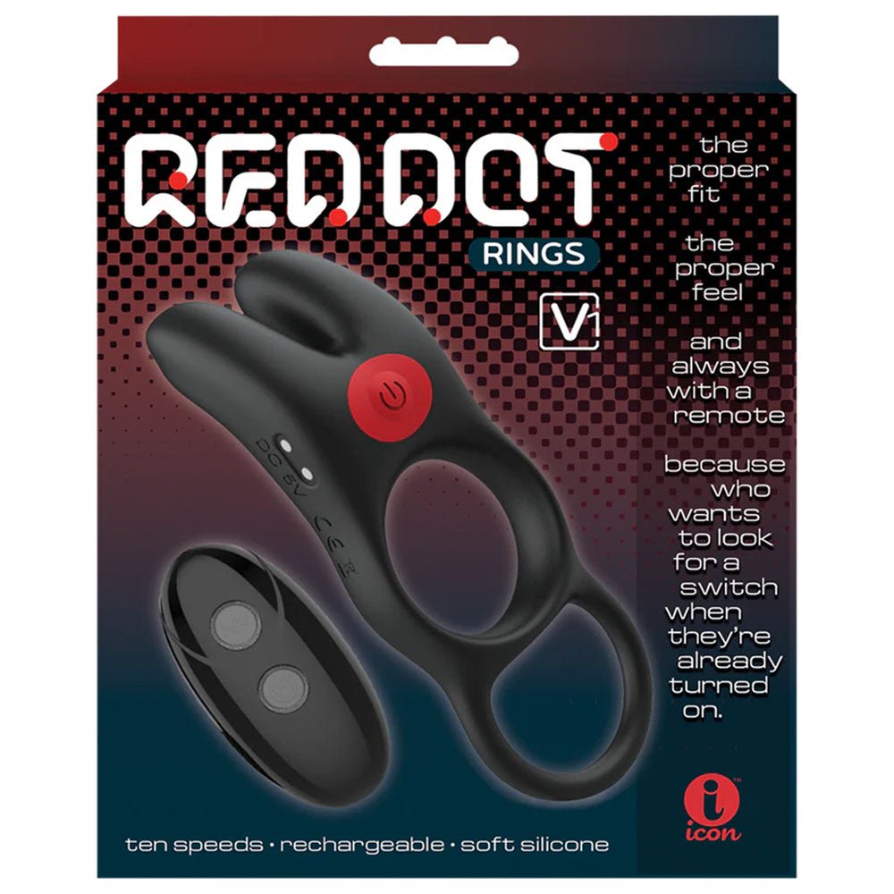 Buy Red Dot Rings - V1 - Black USB Rechargeable Vibrating Cock Ring with Remote – Naughtyhut NZ sex toys online. Discreet delivery & top brands.