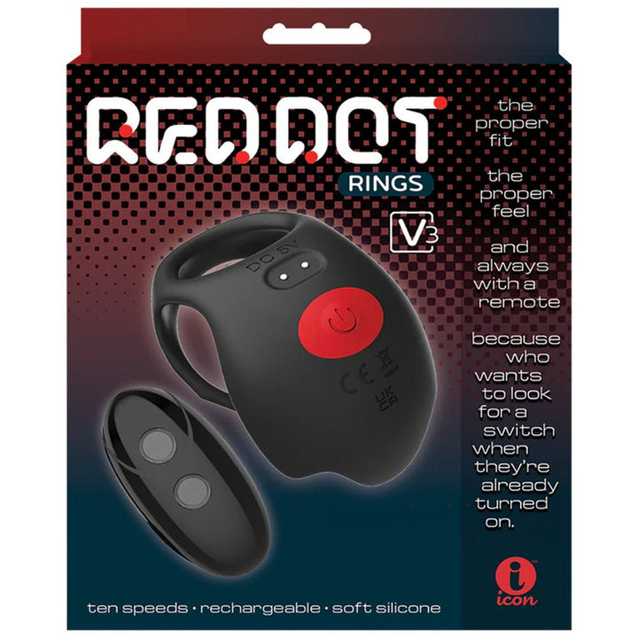 Red Dot Rings - V3 - Black USB Rechargeable Vibrating Cock & Ball Ring with Remote – Sex toys NZ by Naughtyhut. Discreet delivery nationwide.