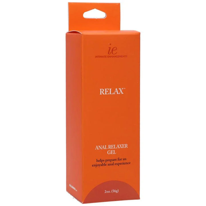 Relax Anal Relaxer Gel orange retail box alone, front panel