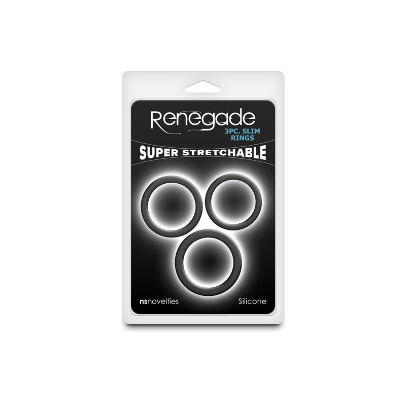 Buy Renegade 3pc Slim Rings - Black - Black Cock Rings - Set of 3 Sizes – Naughtyhut NZ sex toys online. Discreet delivery & top brands.