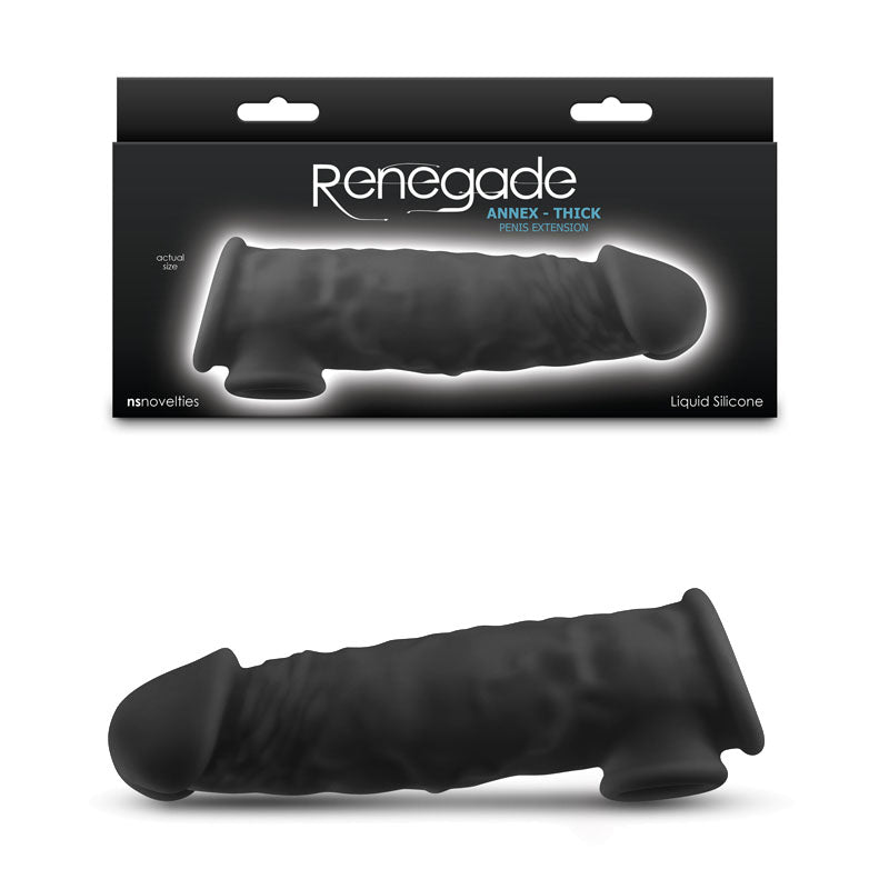 Renegade Annex - Thick - Black - Black 18.6 cm Penis Extender Sleeve – Sex toys NZ by Naughtyhut. Discreet delivery nationwide.