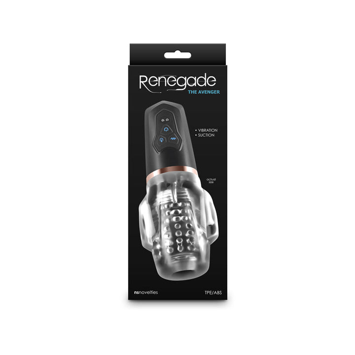 Renegade Avenger - Clear/Black USB Rechargeable Sucking Masturbator – Sex toys NZ by Naughtyhut. Discreet delivery nationwide.
