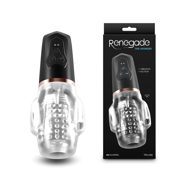Renegade Avenger - Clear/Black USB Rechargeable Sucking Masturbator – Sex toys NZ by Naughtyhut. Discreet delivery nationwide.