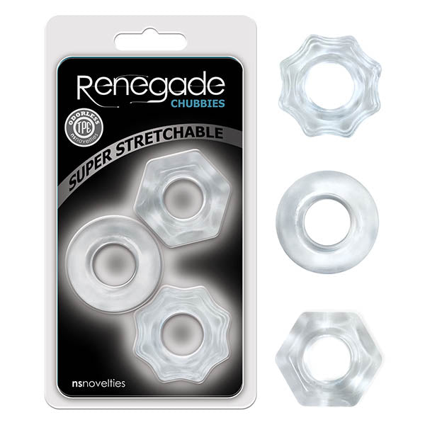 Buy Renegade Chubbies - Clear Cock Rings - Set of 3 – Naughtyhut NZ sex toys online. Discreet delivery & top brands.