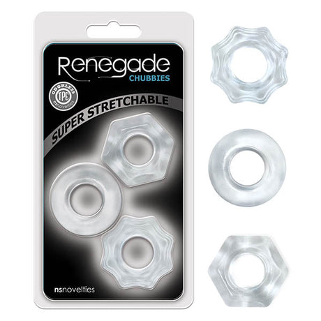 Buy Renegade Chubbies - Clear Cock Rings - Set of 3 – Naughtyhut NZ sex toys online. Discreet delivery & top brands.