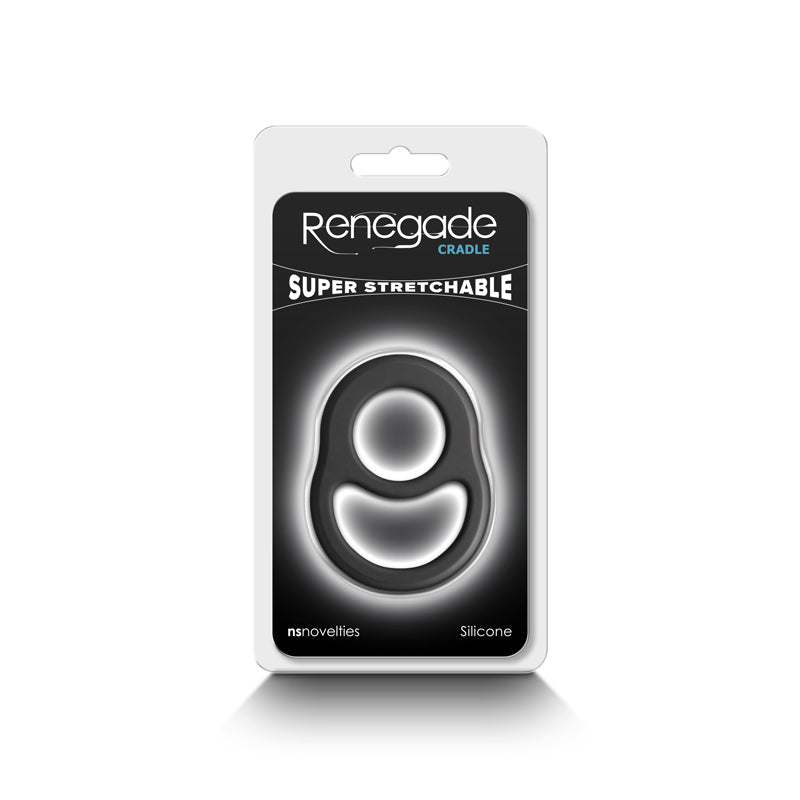 Buy Renegade Cradle - Black - Black Cock & Balls Ring – Naughtyhut NZ sex toys online. Discreet delivery & top brands.