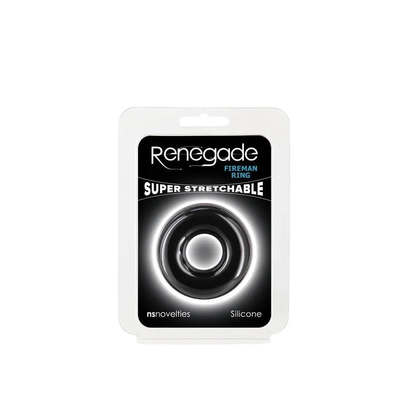 Renegade Fireman Ring blister pack front, black ring pictured on the card